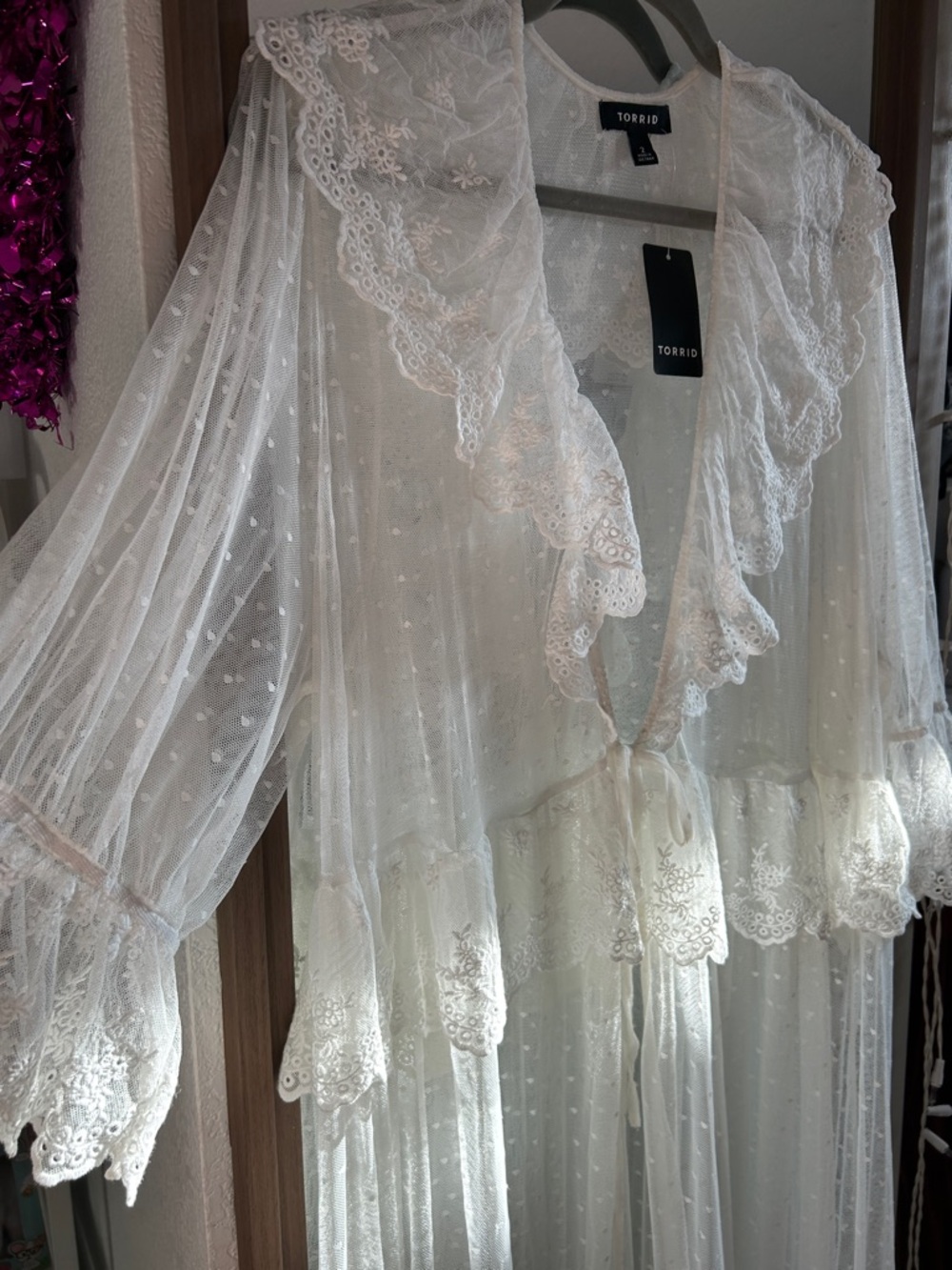 TORRID Sheer White Lace cover up - Picture 2 of 3